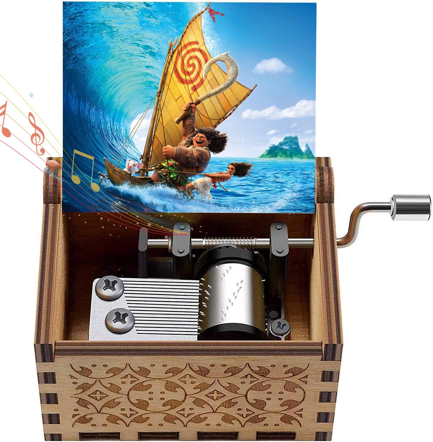 Micteney Moana It Calls Me Music Box Wooden Engraved Gift Musical Box Moana Music Box For Kids,Home Decoration Crafts Moana Gifts