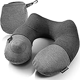 Keemall Inflatable Travel Neck Pillow, Airplane Neck Pillow for Long Flight Sleeping,Soft 100% Cotton Travel Pillow for Plane Head Rest, Portable Traveling Essentials
