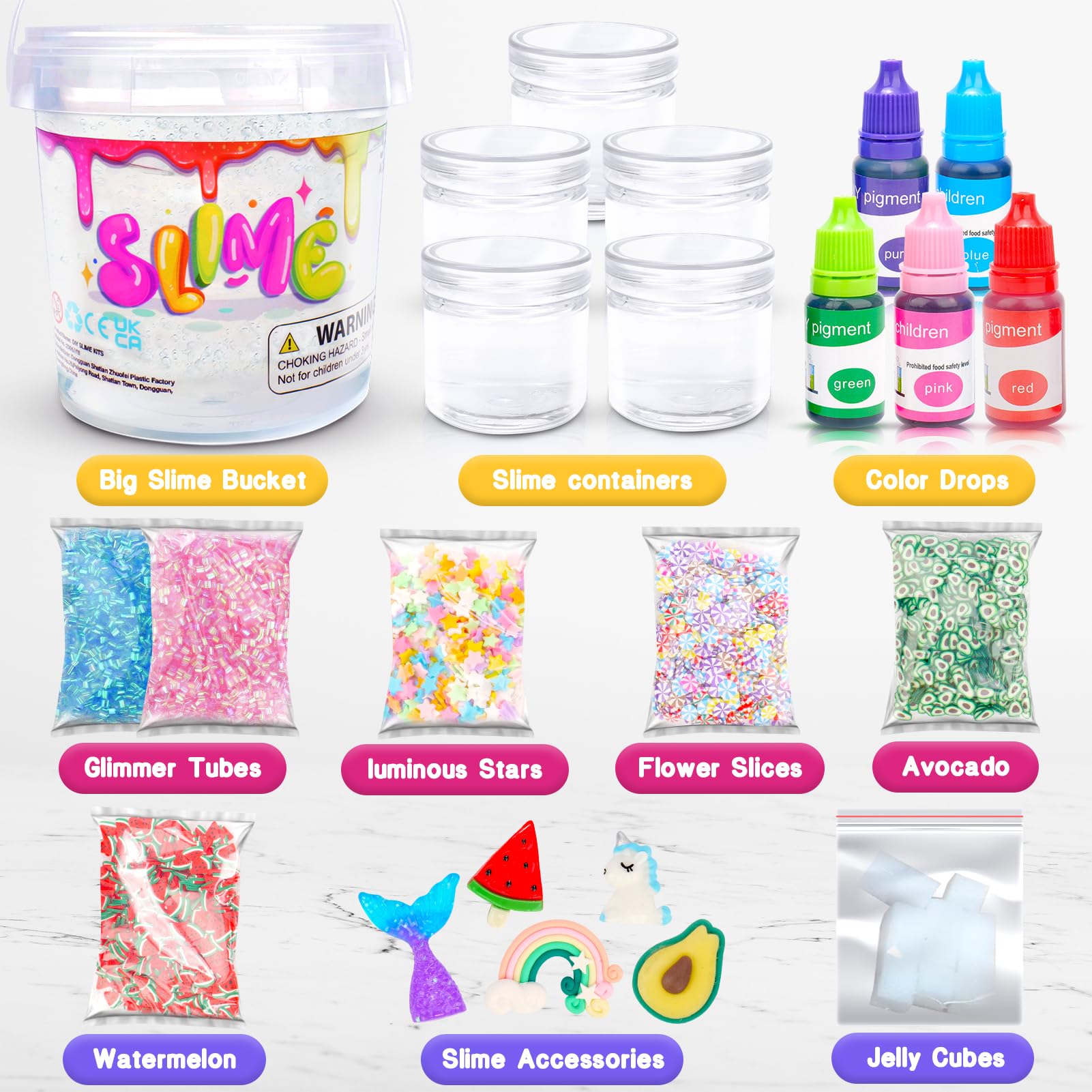 Slime Kit Girls DIY Clear Slime Making Kits: 35 FL OZ Big Premade Crystal Slime Bucket for Kids with Add-ins - Fun Birthday Party Gifts for Girls Ages 6 7 8 9 10 11 12