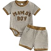 Onfmst Mamas Boy Baby Clothes Summer Newborn 3 6 9 12 Months Striped Waffle Knit Short Sleeve Romper Shorts Set Outfit