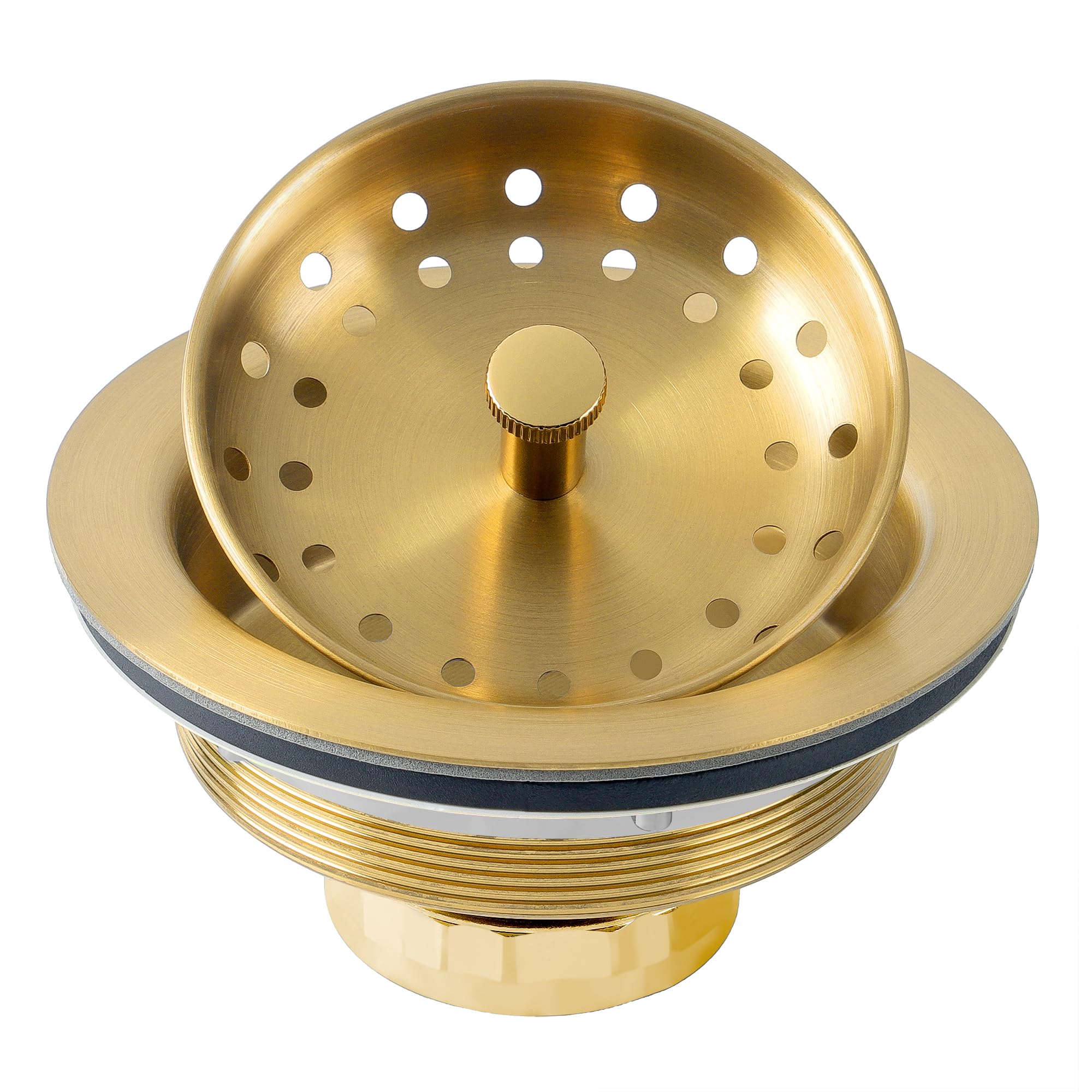 LQS Kitchen Sink Drain Assembly, Sink Drain Basket Strainer 304 Stainless Steel with Removable Sink Strainer Basket and Stopper 3-1/2-inches Gold