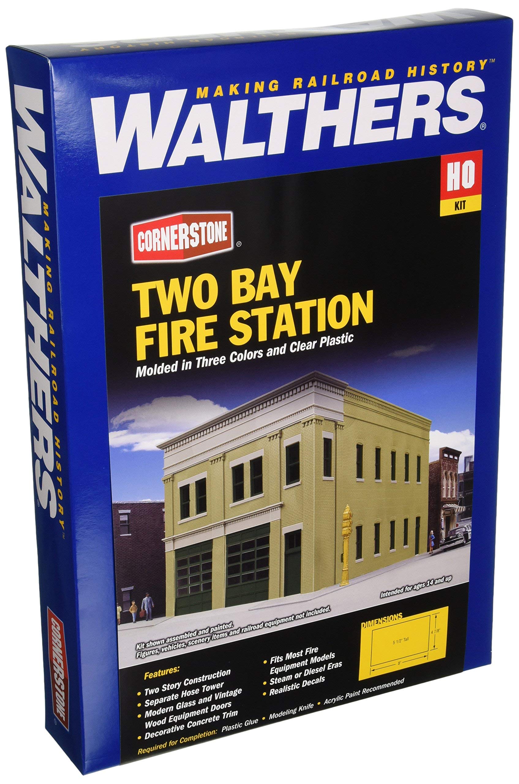 Cornerstone Walthers 933-4022 HO Scale Model Bay Fire Station 1:87, 8 x 4-7/8 x 5-1/2" 20.3 x 12.4 x 14cm