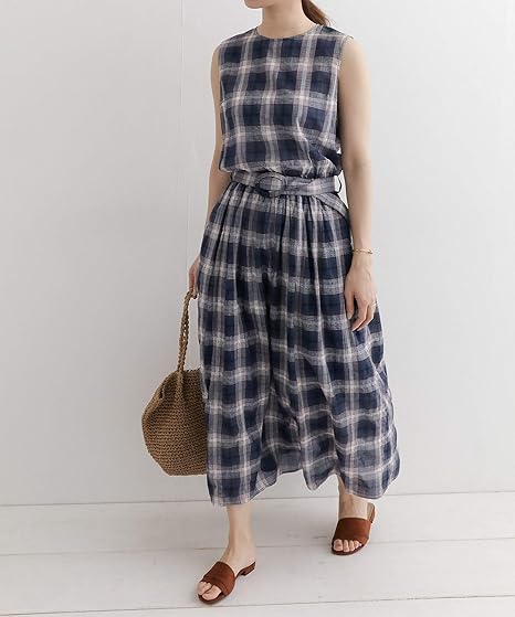 Amazon アーバンリサーチ ドアーズ ワンピース ドレス マドラスチェックノースリーブマキシワンピース レディース Dark Blue One ワンピース チュニック 通販