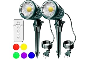 BYQY Christmas Spotlights Outdoor,120V Plug-in Halloween Spot Lights with Timer Remote Control,6000K Landscape Lighting with 5 Color Lenses (Red,Yellow,Green,Blue,Purple),IP67 Waterproof,2 Pack