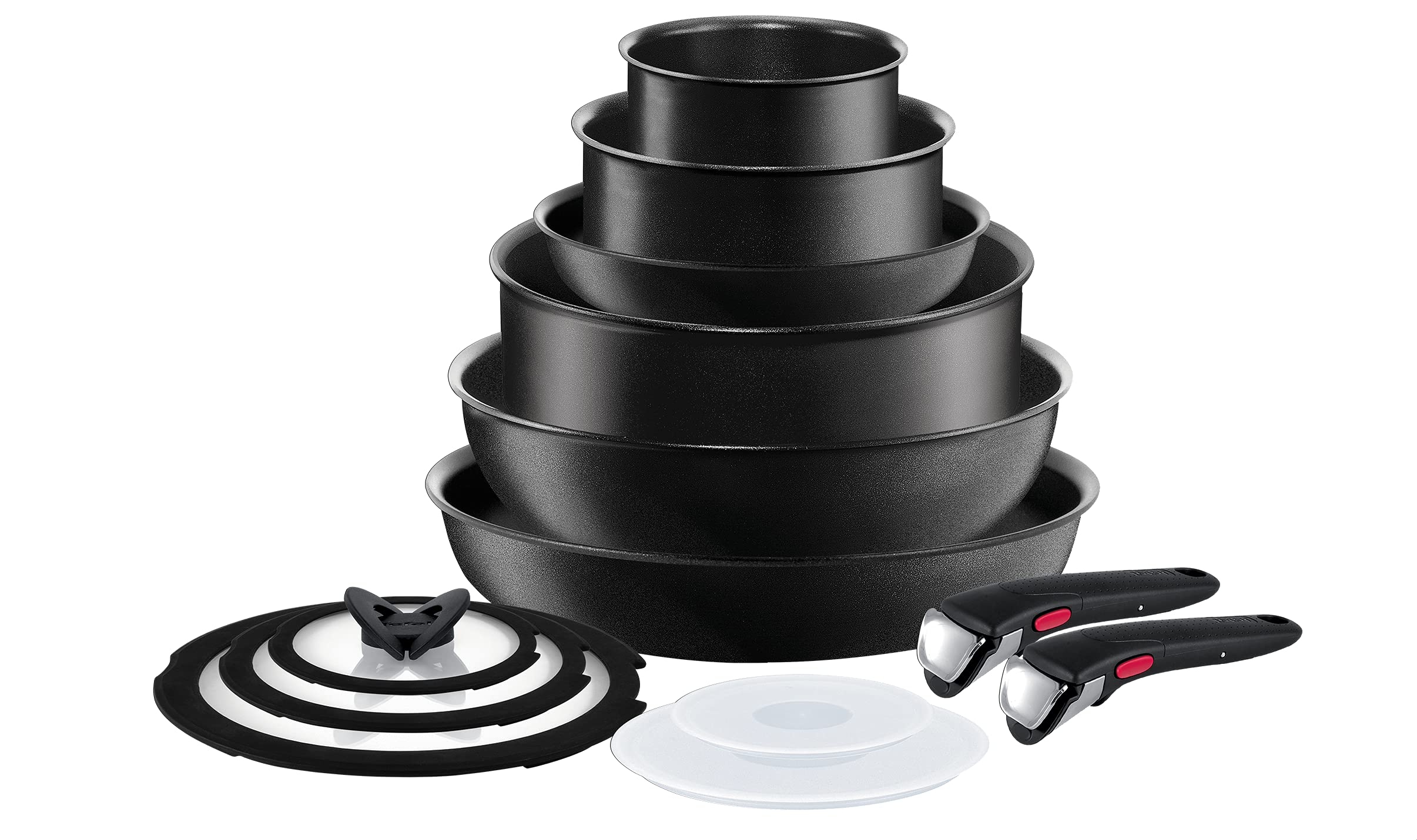 Tefal Ingenio Expertise Pots & Pans Set, 13 Pieces, Stackable, Removable Handle, Space Saving, Non-Stick, Induction, Black, L65090AZ