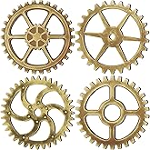 Yulejo Wooden Industrial Steampunk Style Gear Wheel Wall Decoration 10 Inch Vintage Wooden Gear Combination Farmhouse Hanging Wall Decor for Home Wall Bar Decor Art Craft Wall Decor (Gold)
