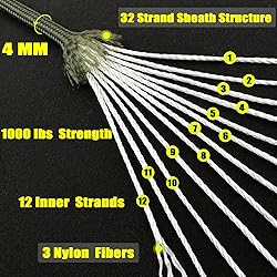 VVAAGG 1000lb Black Paracord Rope 100FT Nylon Heavy