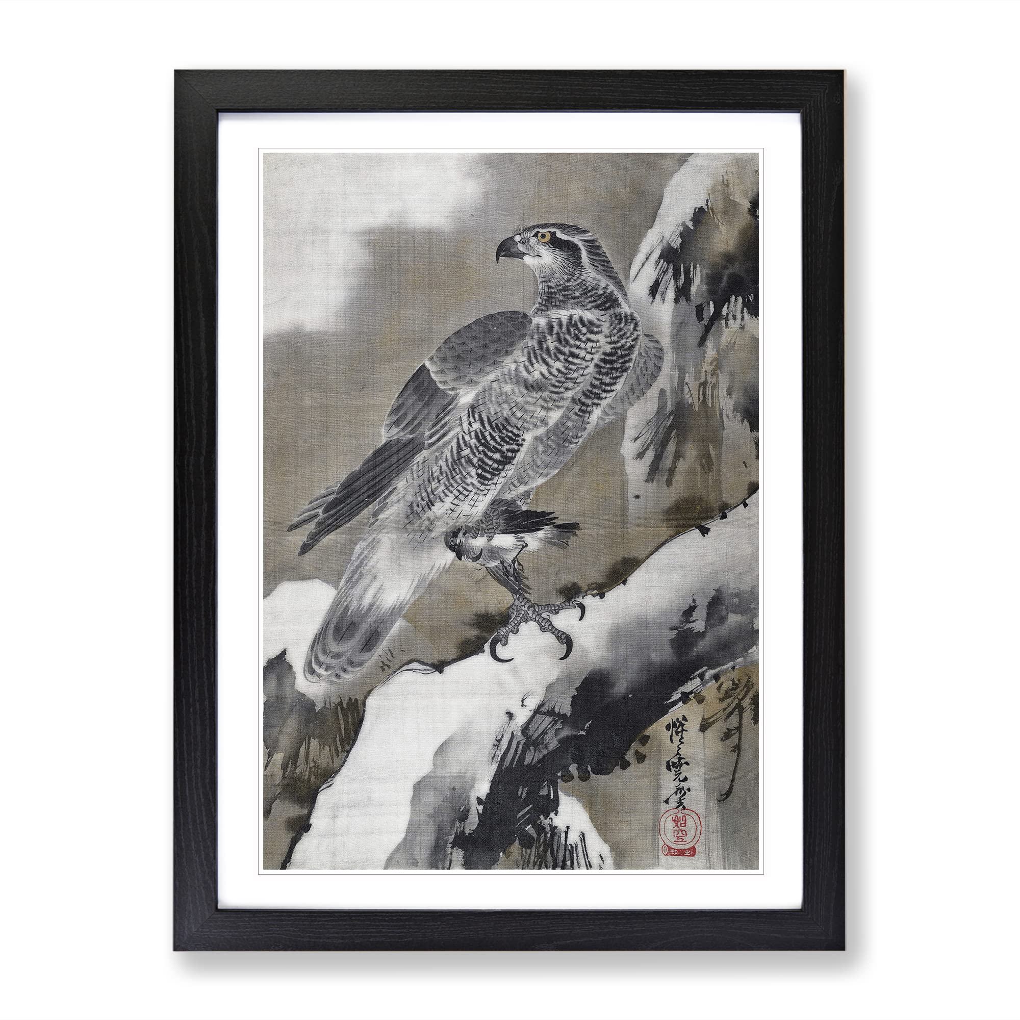 Eagle Holding A Small Bird By Kawanabe Kyosai Asian Japanese Framed Wall Art Print, Ready to Hang Picture for Living Room Bedroom Home Office Décor, Black A4 (34 x 25 cm)