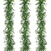 Artflower 3 Pack Artificial Eucalyptus Garland, 5.9Ft/pcs Faux Eucalyptus Vines Greenery Garland Fake Hanging Eucalyptus Leaves Plant Wedding Backdrop Arch Wall Table Party Festival Decor, Green