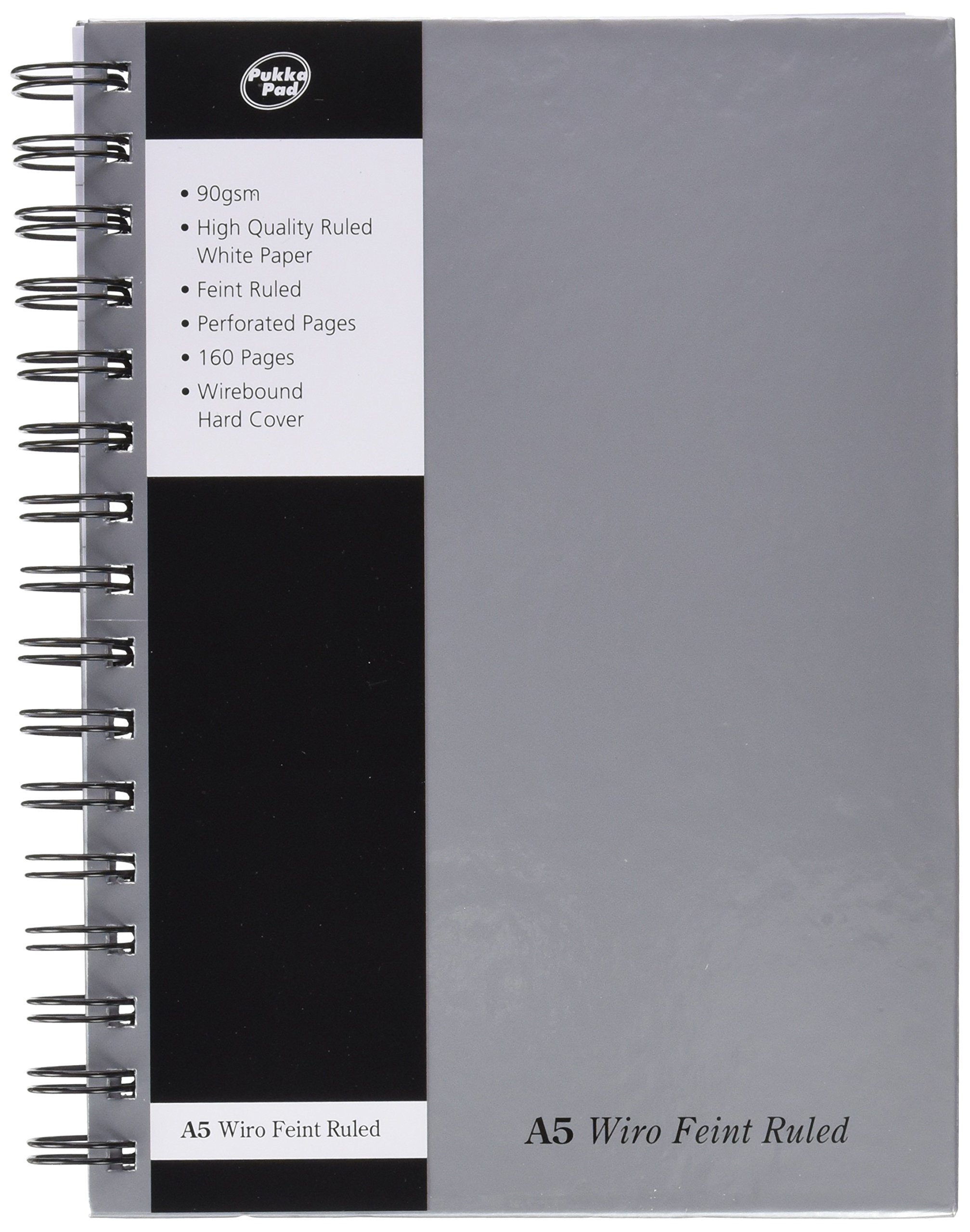 Pukka Pad Notebook Wirebound Hardback Perforated Ruled 160pp 90gsm A5 Silver Ref WRULA5 [Pack of 5]