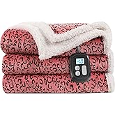 LaffyLo Electric Heated Blanket Full Size 72"x84", Leopard Print Soft Flannel & Sherpa, LCD Display 10 Heat Settings with 1-12H Timer & Overnight Safe, Bed & Couch, Machine Washable, Black Red