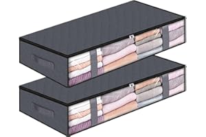 BlissTotes Storage Bags, Closet Organizers and Storage, Foldable Storage Bins with Reinforced Handles, Under Bed Storage Containers for Closet, Clothing, Organization and Storage, 75L/2 Pack/Grey