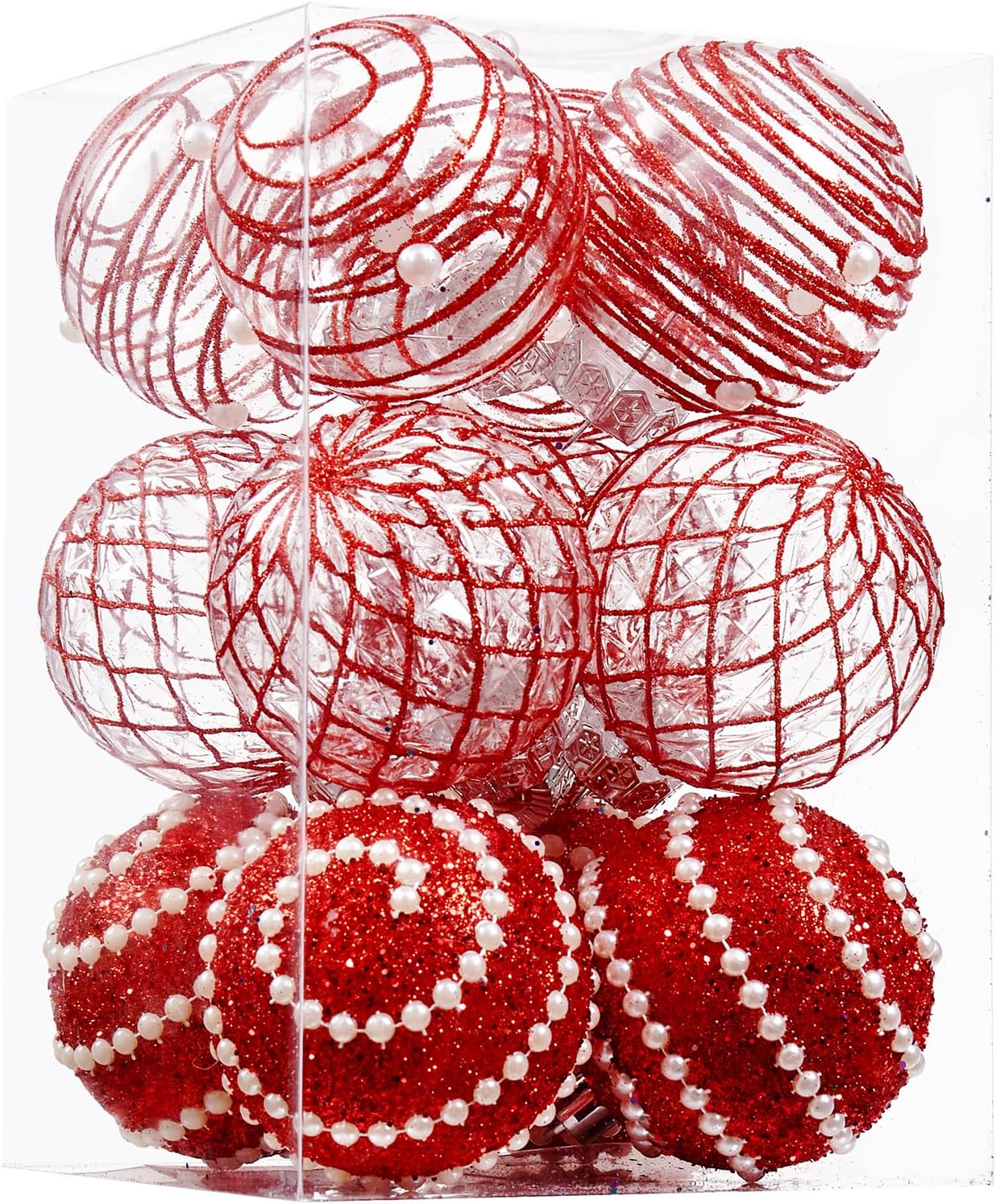 Ornaments - 12CT Christmas Ball Ornaments Red Shatterproof Clear Large Plastic Christmas Tree Decoration, Delicate Hanging Ornaments for Xmas Party, Wedding, Holiday and Home Décor(70mm/2.76