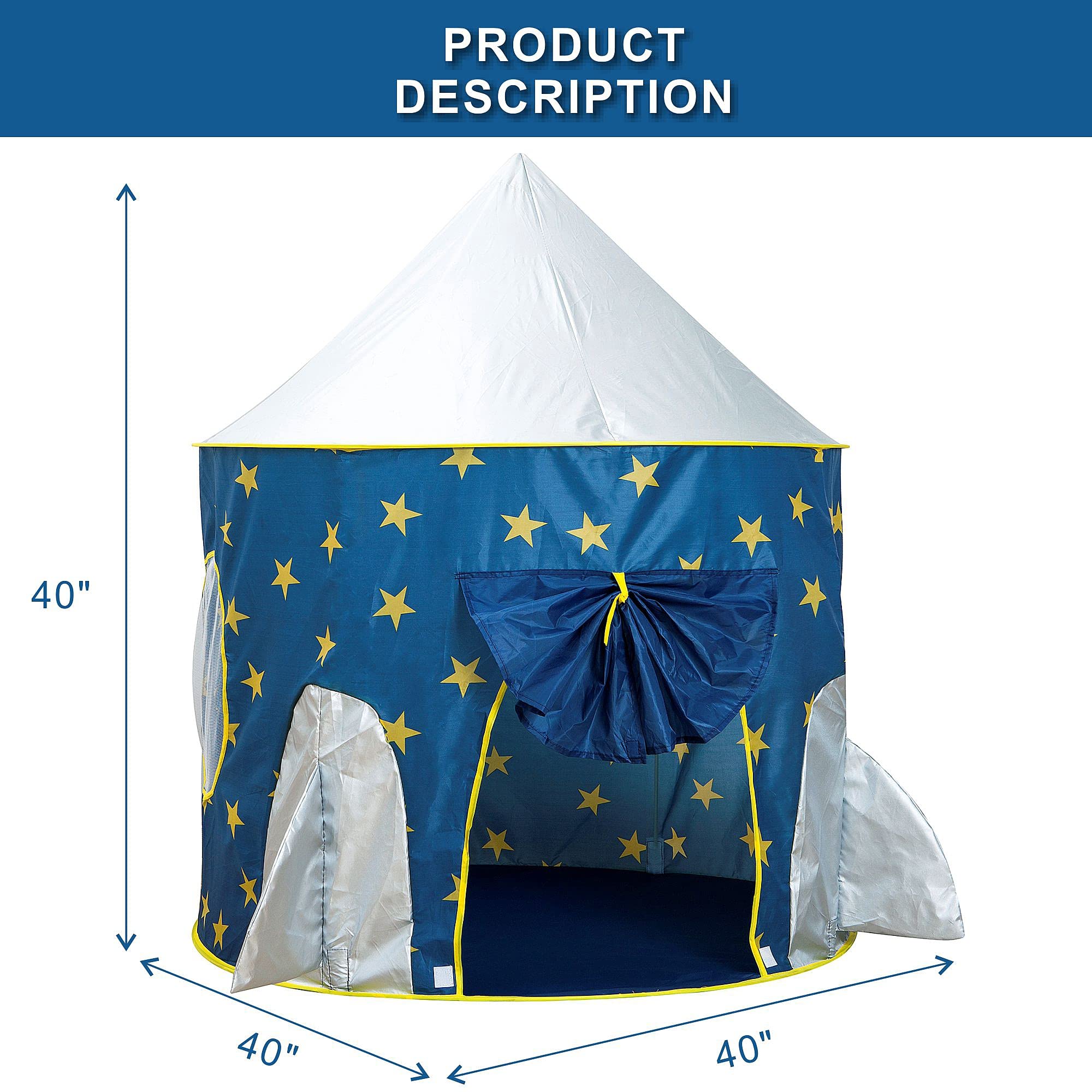 Rocket Ship Play Tent for Boys Foldable Pop Up Tents for Indoor/Outdoor 3/4/5/6/7/8/9 Year Old Kids Toys