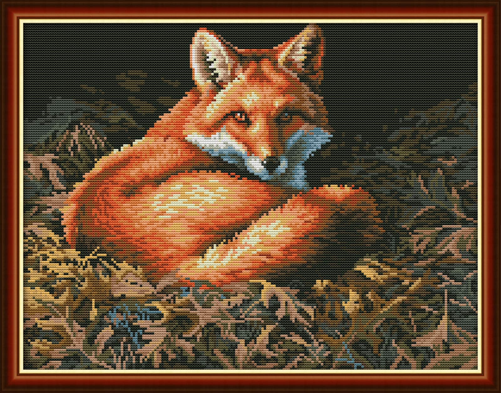 WOWDECOR Cross Stitch Kits for Adults Beginners Pre Printed, Flaming Fox Animals 14ct Stamped Advanced DIY Embroidery Kits with Pattern