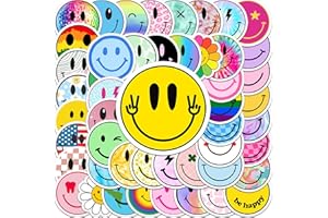 BEATRI Smiley Stickers 50Pcs Smiley Face Vinyl Waterproof Sticker Decals Smiling Groovy Stickers for Water Bottle Laptop Phone (Smiley Face Stickers)