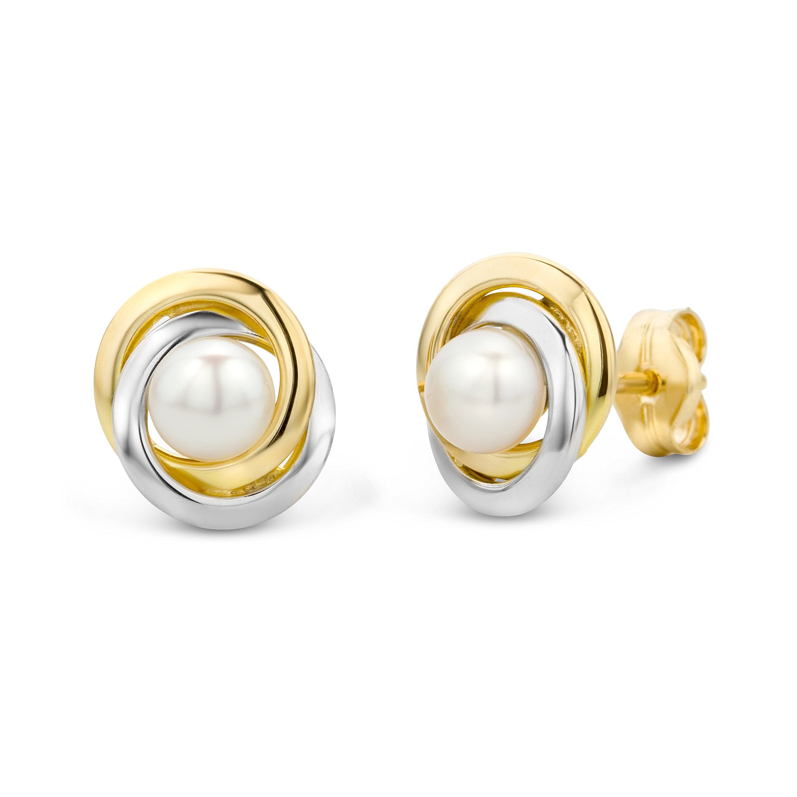 Miore Earrings Women studs Freshwater Pearls Bicolor -Yellow Gold and White Gold 14 Kt / 585