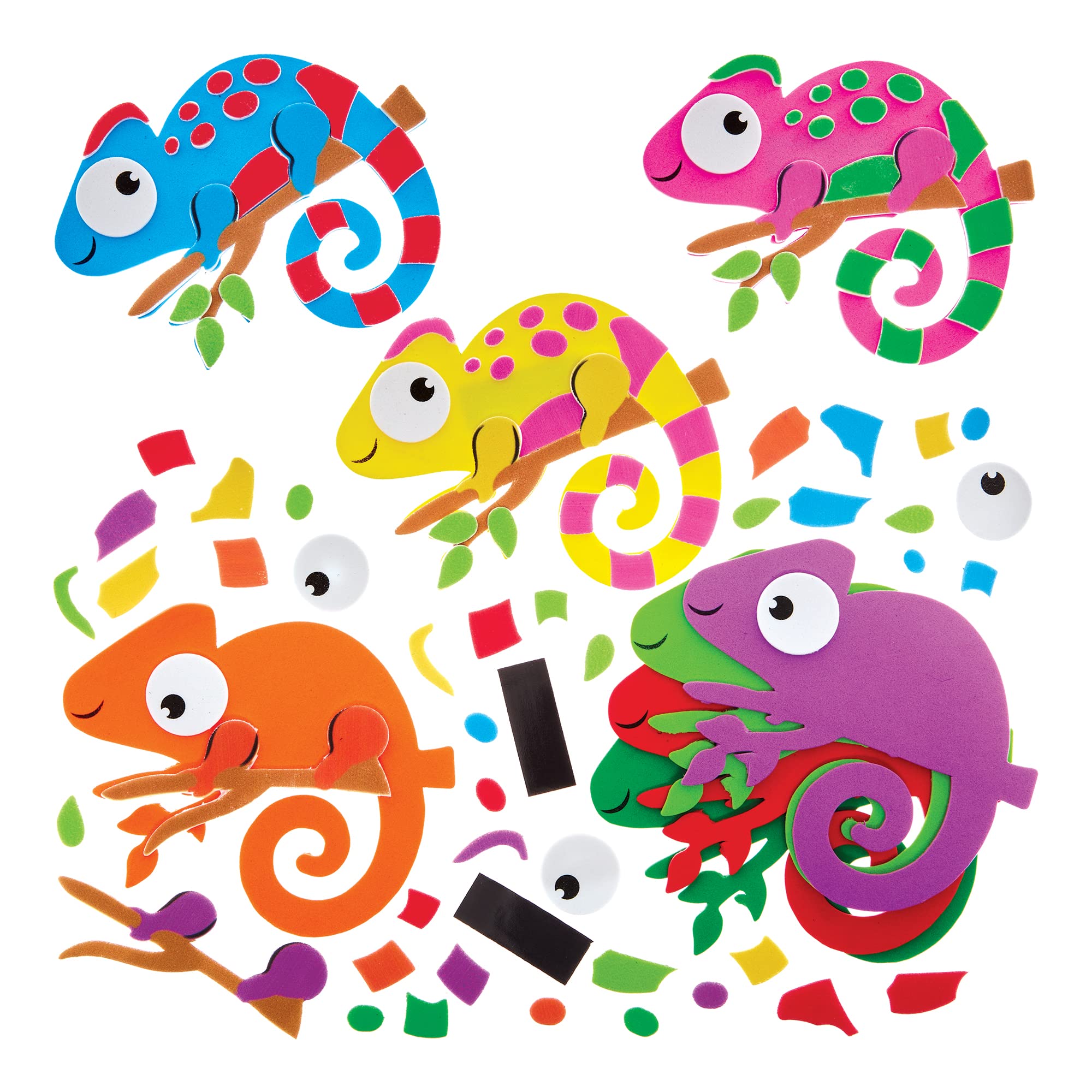Baker Ross FX562 Chameleon Mix and Match Magnet Kits - Pack of 8, Animal Foam Craft Kit for Kids