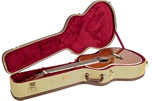 Crossrock Wooden Guitar Case fits 12-Frets 000/OM Acoustic Guitars - Stainless Steel Latches, Sponge Lining, Metal Feet, Storage Space - Vinyl Tweed (CRW620-00012TW)