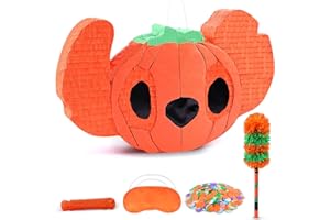 PARDECOR 24" x 15" Large Halloween Pumpkin Pinata - Piñata Kit with Stick, Rope, Blindfold, Confetti for Halloween Decoration, Fall Harvest Celebrations
