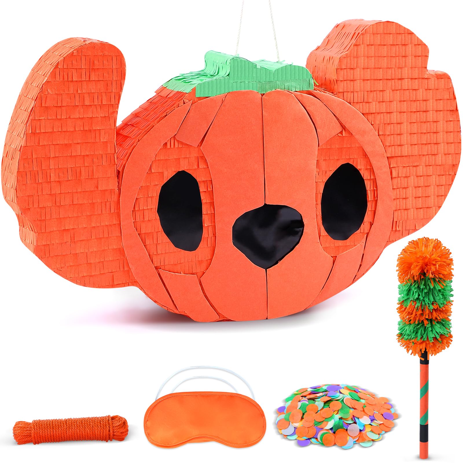 Photo 1 of 24" x 15" Large Halloween Pumpkin Pinata - Piñata Kit with Stick, Rope, Blindfold, Confetti for Halloween Decoration, Fall Harvest Celebrations