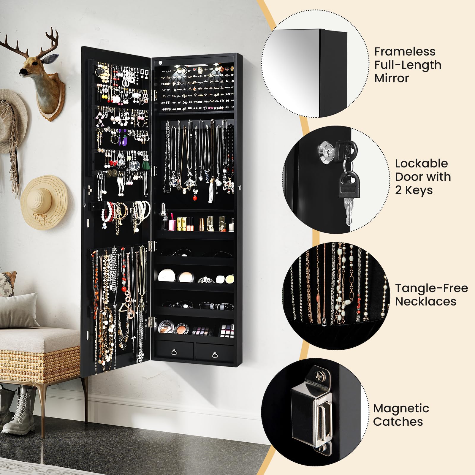 Giantex Wall Door Mounted Jewelry Armoire Cabinet with 47.5