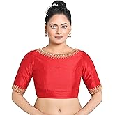 Madhu Fashion Women's Polyester Solid Pattern Embroidered Readymade Saree Blouse