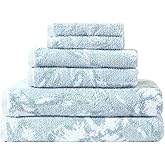 Tommy Bahama - Bath Towels, 100% Soft & Absorbent Cotton with Yarn-Dyed Loops, Medium Weight Bathroom Towels (Shadow Hibiscus Blue, 6 Piece)