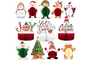 Mocoosy 12 Pack Christmas Party Honeycomb Centerpieces for Table Decorations, Xmas Center Pieces Table Topper with Gnome Santa Snowman Tabletop Centerpieces Decor Holidays Winter Office Party Supplies