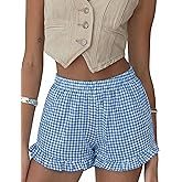 Aoulaydo Boxer Shorts for Women Pajama Gingham Shorts Casual Lounge Sleep Plaid Y2K Beach Bottoms for 2026 Summer