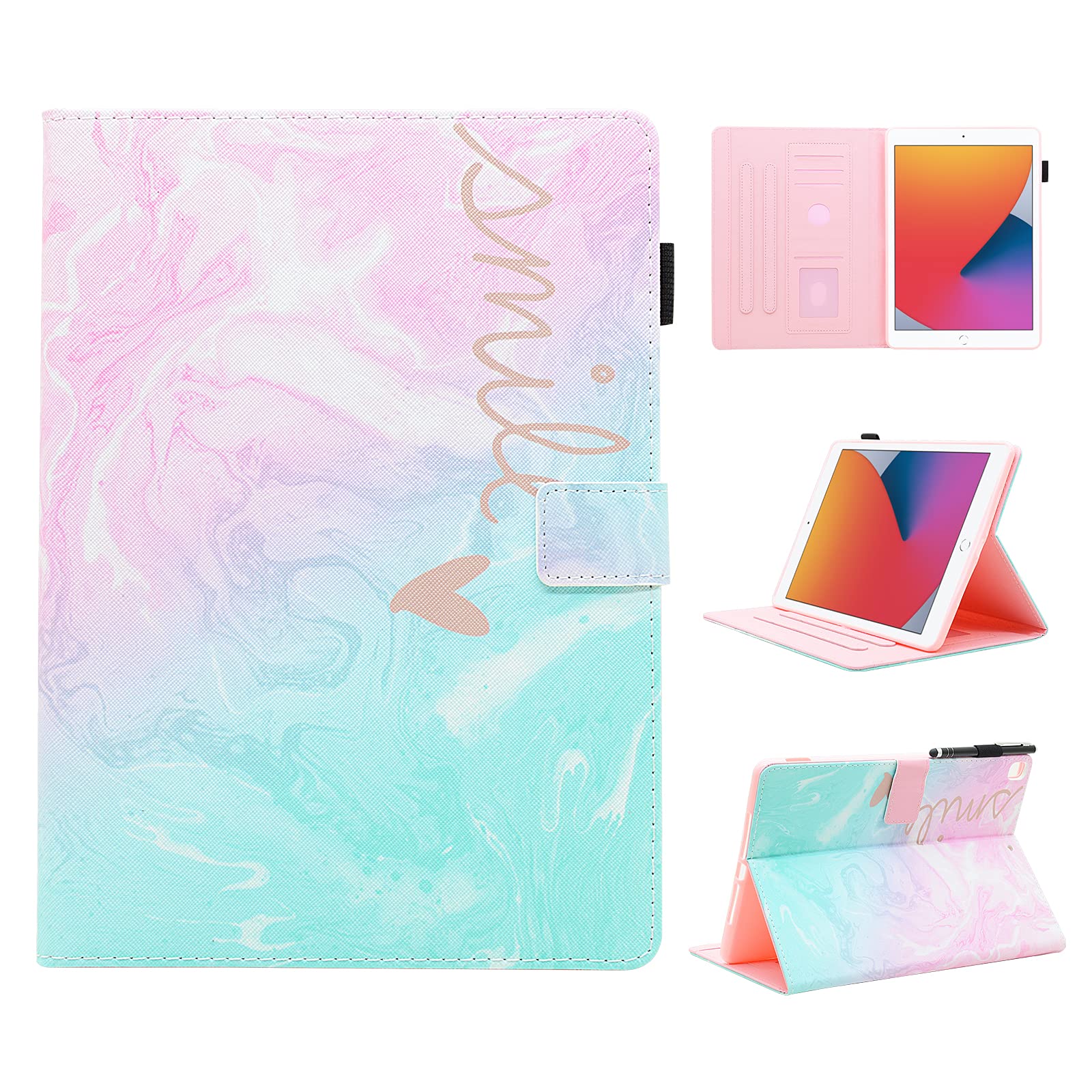 BYCeKe Compatible for iPad 6th/5th Generation Case iPad Air 2 / iPad Air 1 Case PU Leather Stand Cover Multi-Angles Viewing Flip Cover w/Auto Wake/Sleep for iPad Pro 9.7 inch 2018 2017, Pink Blue