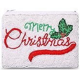 Christmas Coin Purse for Women Beaded HOHOHO Santa Cion Bag Fetive Holiday Coin Purse Christmas Outfits Accessories Party Jewelry Gifts (Style F)