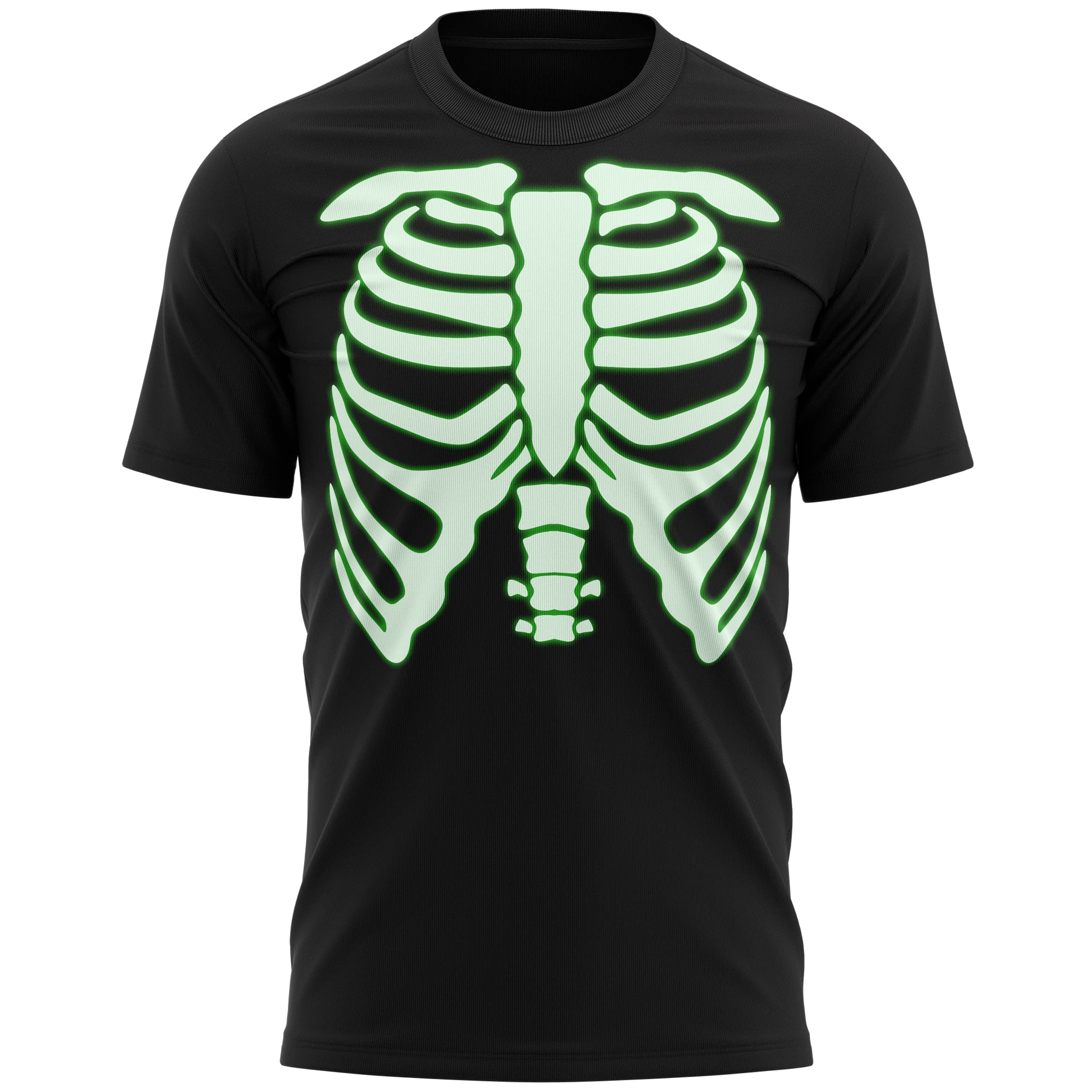 Mens Glow in The Dark Skeleton T Shirt, Simple Halloween Fancy Dress Gift Idea for Men and Women, Unique Halloween Party Costume for Him, Skeleton Body Print Tee, XXL, Black