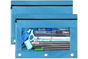 Gloween Pencil Pouch for 3 Ring Binder, 2 Pack Pencil Pouches/Cases with Zipper, Durable Binder Pencil Pouch/Bag for Office School Supplies (Sky Blue)