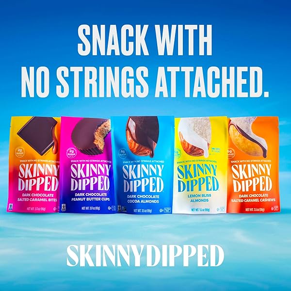 SKINNYDIPPED DARK CHOCOLATE SALTED CARAMEL CASHEWS, HEALTHY SNACK, PLANT PROTEIN, GLUTEN FREE, 3.5 OZ RESEALABLE BAGS, PACK OF 1