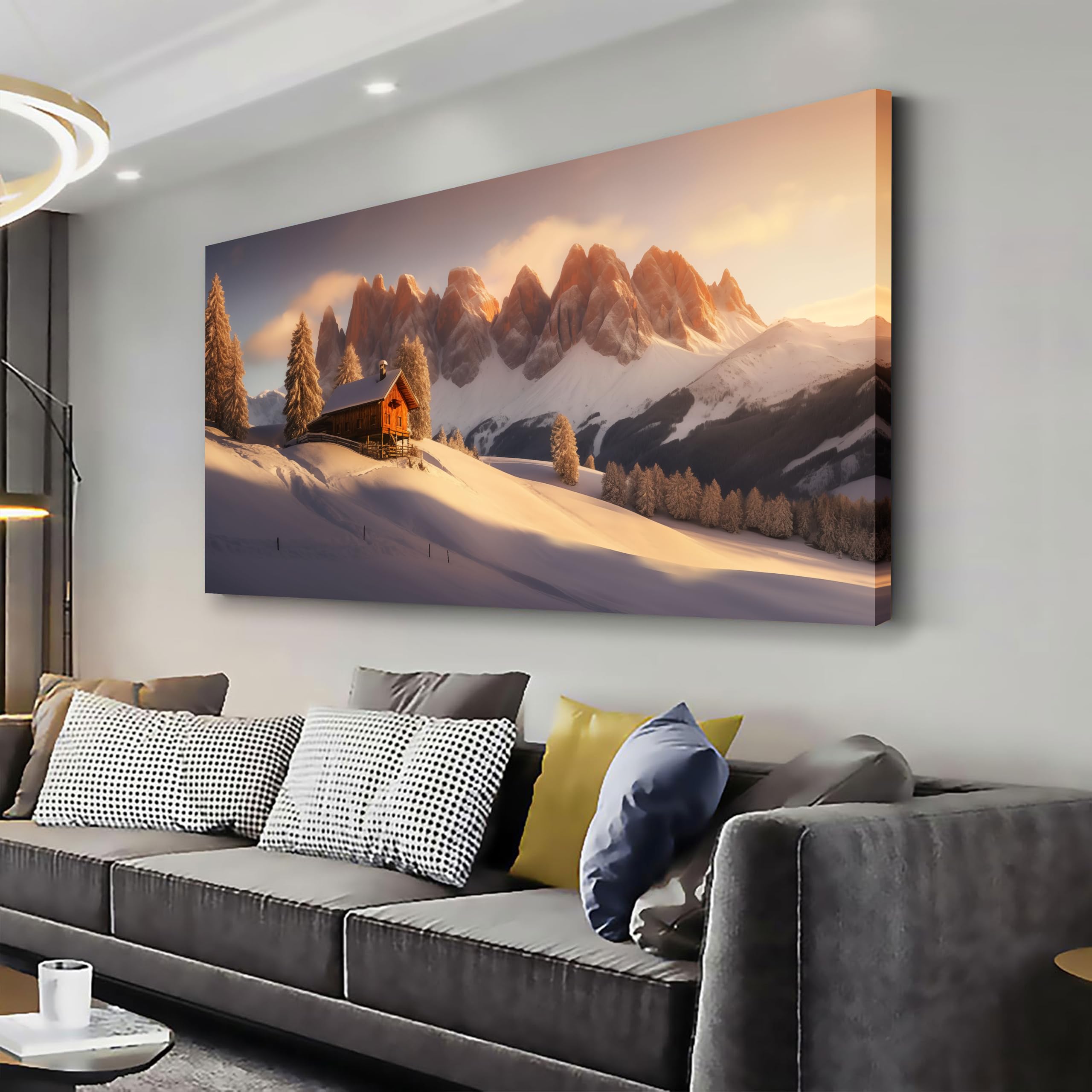 Photo 1 of AERART Landscape Wall Art Snow Mountain Huts Sunset Scenary Canvas Picture Wall Decor Artwork Living Room Bedroom Office Decor Art 20"x40"