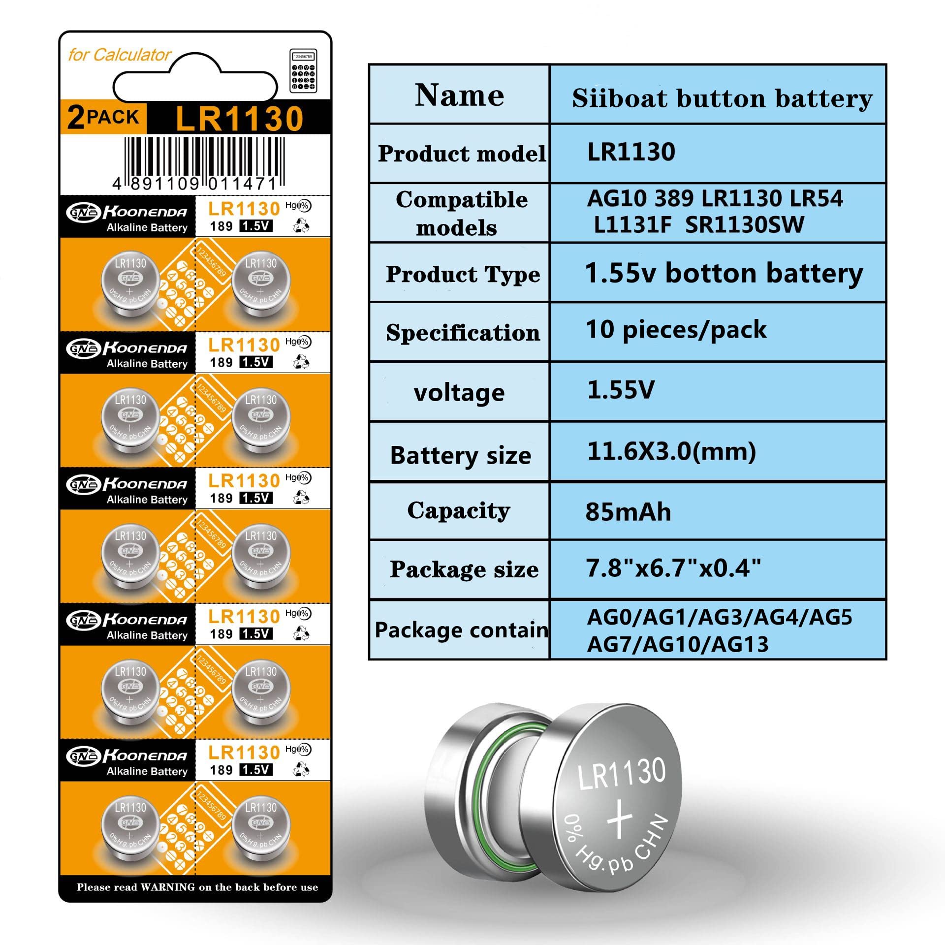 Watch Batteries 80PCS - AG0, AG1, AG3, AG4, AG5, AG7, AG10, AG13, 1.5V Alkaline LR41 LR44 Assorted Button Coin Cell Batteries
