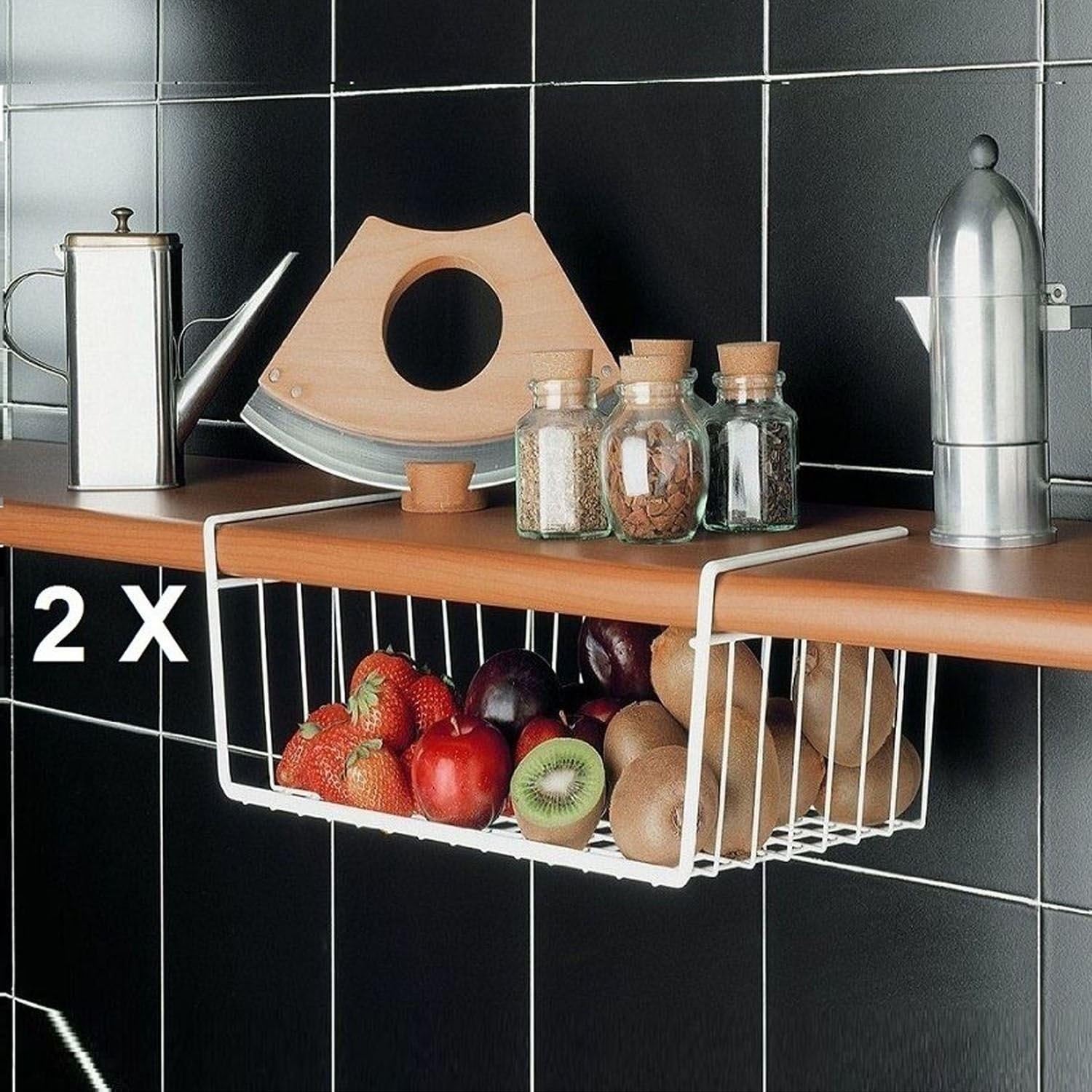 Top Home Solutions Set of 2 White Kitchen Under Shelf Storage Basket