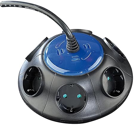 revolt Stromverteiler: Runde 6-Fach Steckdose mit Netzfilter und Überspannungsschutz (Steckdosenleiste rund)