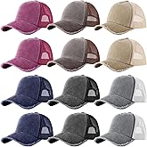 12 PCS Mesh Baseball Caps, Vintage Bulk Unisex Baseball Hats, Adjustable Dad Hats for Golf Trucker Fishing Outdoor Sports Multicolor