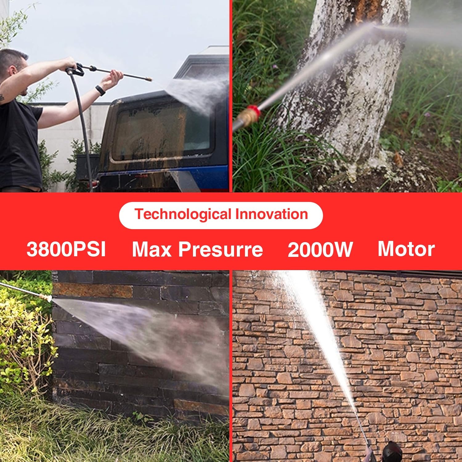 Power Washer, Suyncll Pressure Washer 3800 Max PSI 2000W Electric Portable High Pressure Cleaner Machine with 4 Nozzles, Detergent Tank and Hose Reel, for Homes, Cars, Driveways, Fences, Patios (Red) : Garden & Outdoor