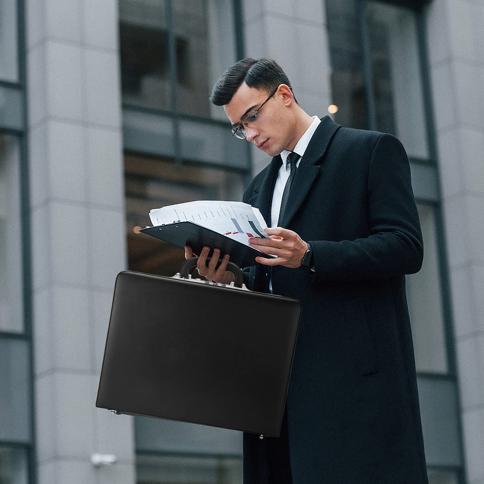 Briefcases for Men, Professional Leather Briefcase with Lock, Hard Shell Business Brief Case, Durable Executive Attache Case for Laptop Documents, Mens Hard Briefcase for Work Office Travel