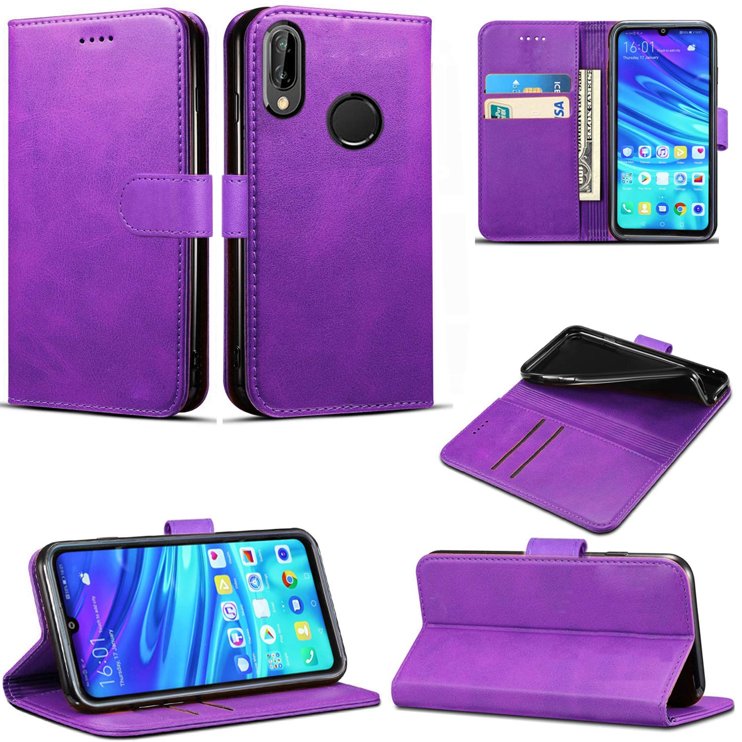 Mobile Stuff Huawei P Smart 2019 / Honor 10 Lite Case, Premium PU Leather Flip Wallet Phone Case Cover with Magnetic Closure Stand Card Holder for Huawei P Smart 2019 / Honor 10 Lite (Purple Book)