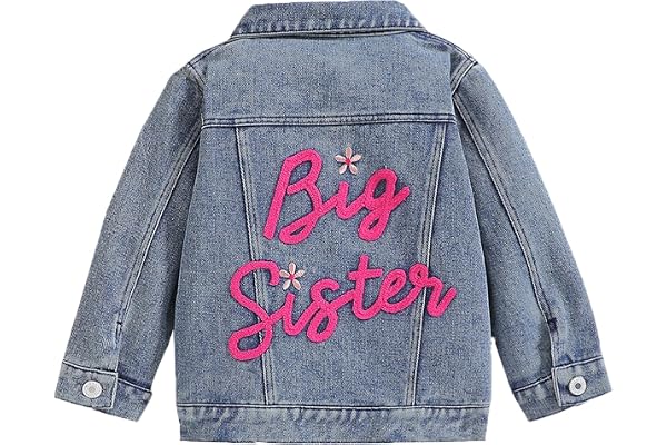 Toddler Baby Girls Boys Jacket Big Lil Sister/Brother Embroidery Jean Cardigan Button Down Denim Jackets Coat Outwear