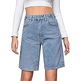 SweatyRocks Women's Casual High Rise Jean Shorts Straight Leg Zip Up Bermuda Denim Shorts