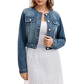 CIMUK Women's Denim Jacket Collarless Button Down Western Long Sleeve Jean Jackets