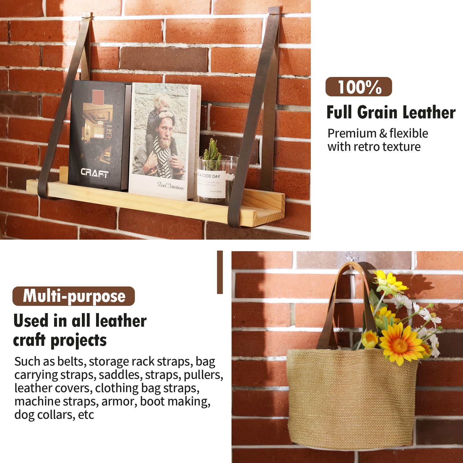 Jack&Chris 72.5 Inches Long Leather Straps for Crafts, 1 Inch Wide Leather Strips, Full Grain Leather for DIY Arts & Craft Projects, Fabric, Clothing, Dark Brown