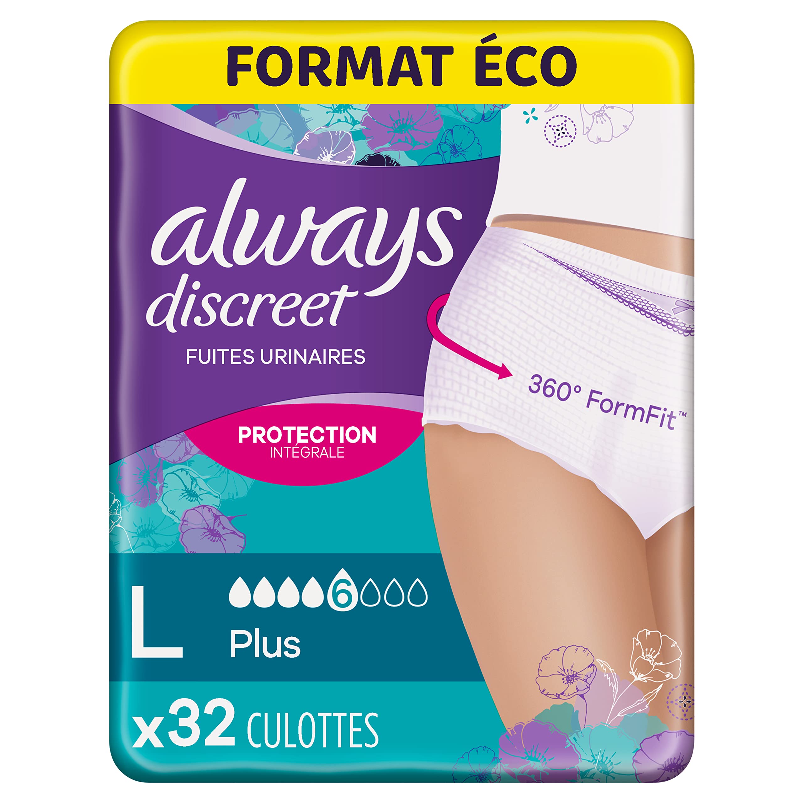 Always Discreet – 32 Women's Incontinence Panties – Size L – 6 Drops – Absorption for Urinary Leak Plus – White Underwear, Briefs Compatible with Postpartum
