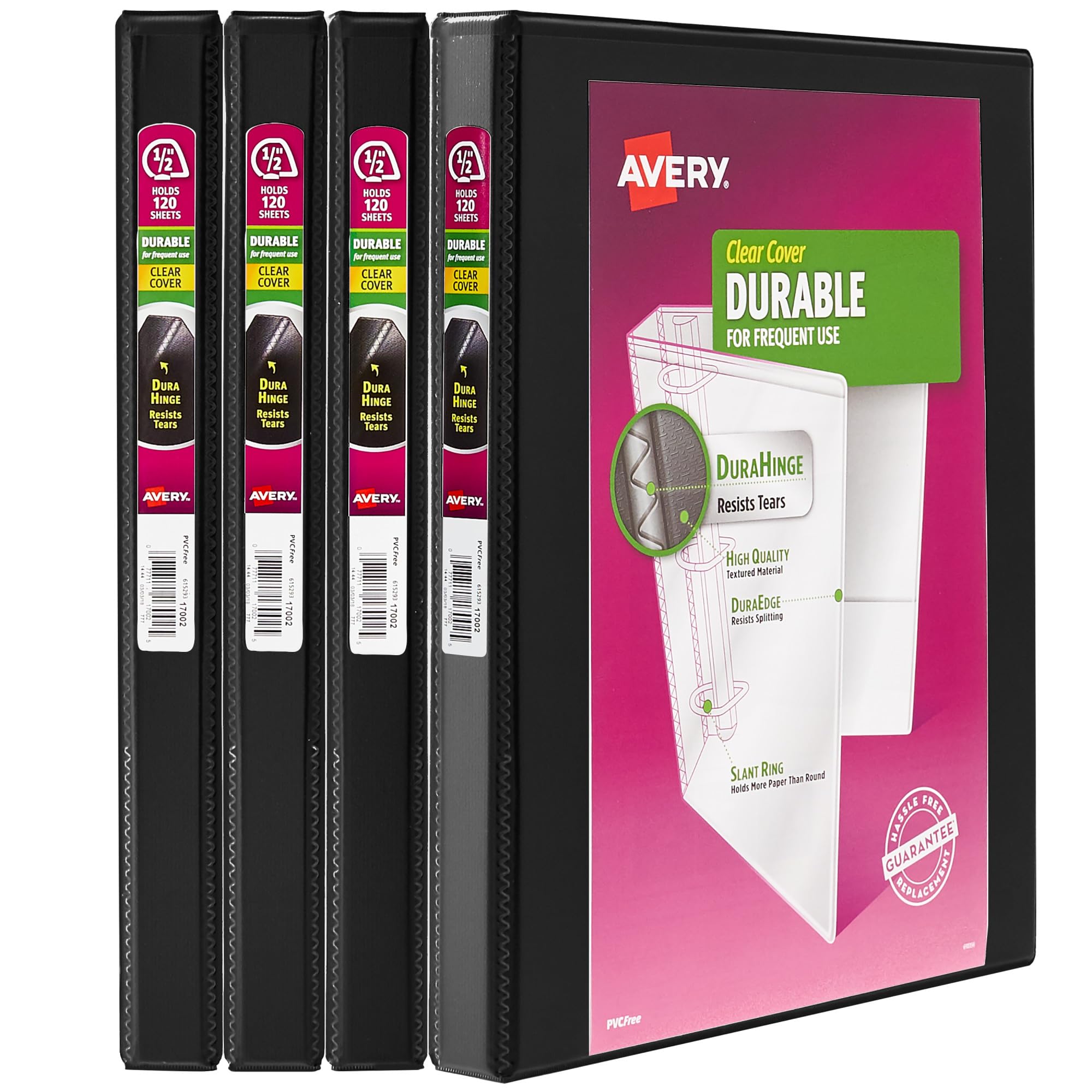 Avery Durable View 3 Ring Binder, 1/2 Inch Slant Rings, 4 Black Binders (05736) — image 1
