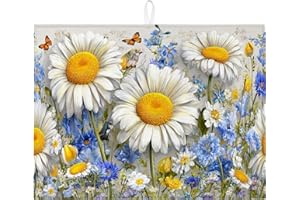 Chrysanthemum Dish Drying Mats For Kitchen Counter, White Yellow Absorbent Dish Drainer Rack Mat, Spring Summer Floral Microf